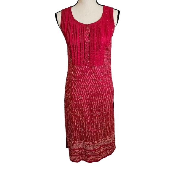 fabindia Dresses & Skirts - Fabindia Cotton Pleated Front Sleevless Dress, Red, Medium